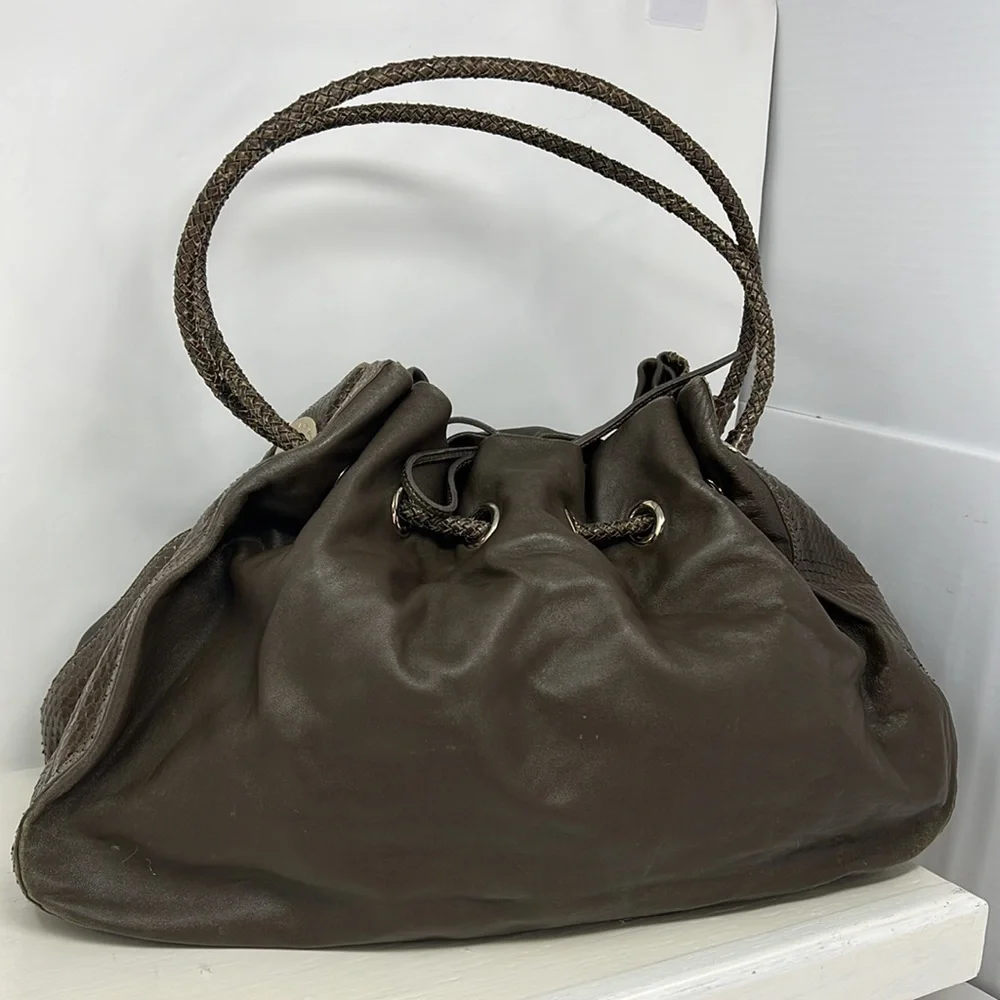 Kate Spade Olive Green Leather and Snakeskin Large Shoulder Bag